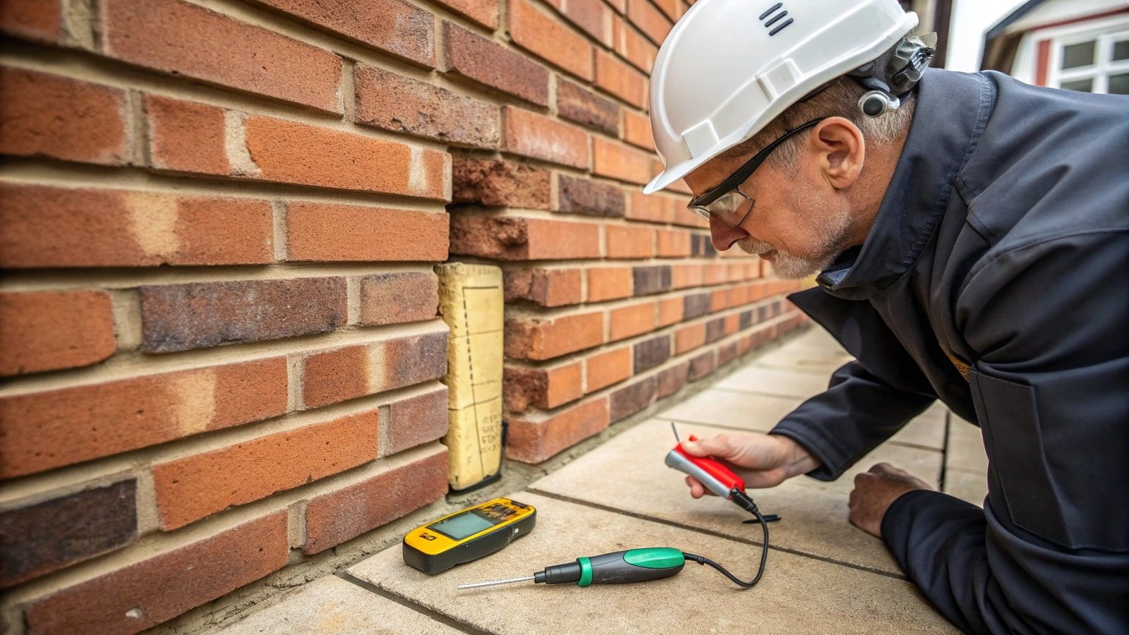 Building surveyor conducting detailed property inspection